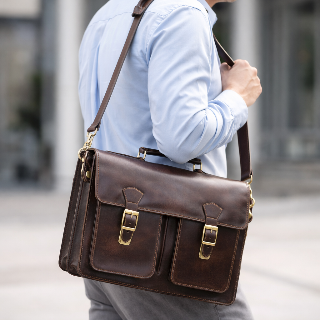 Mens Full Grain Leather Laptop Bag | Personalised Leather Briefcase | Fits 15 Inch